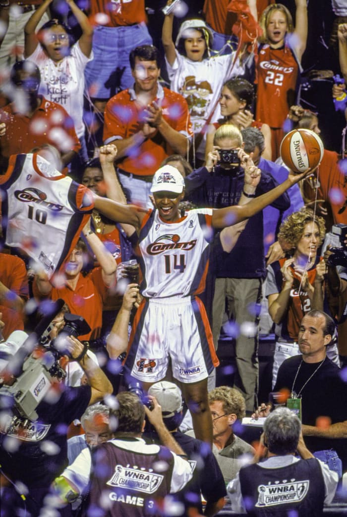 Cynthia Cooper celebrates a Houston Comets championship